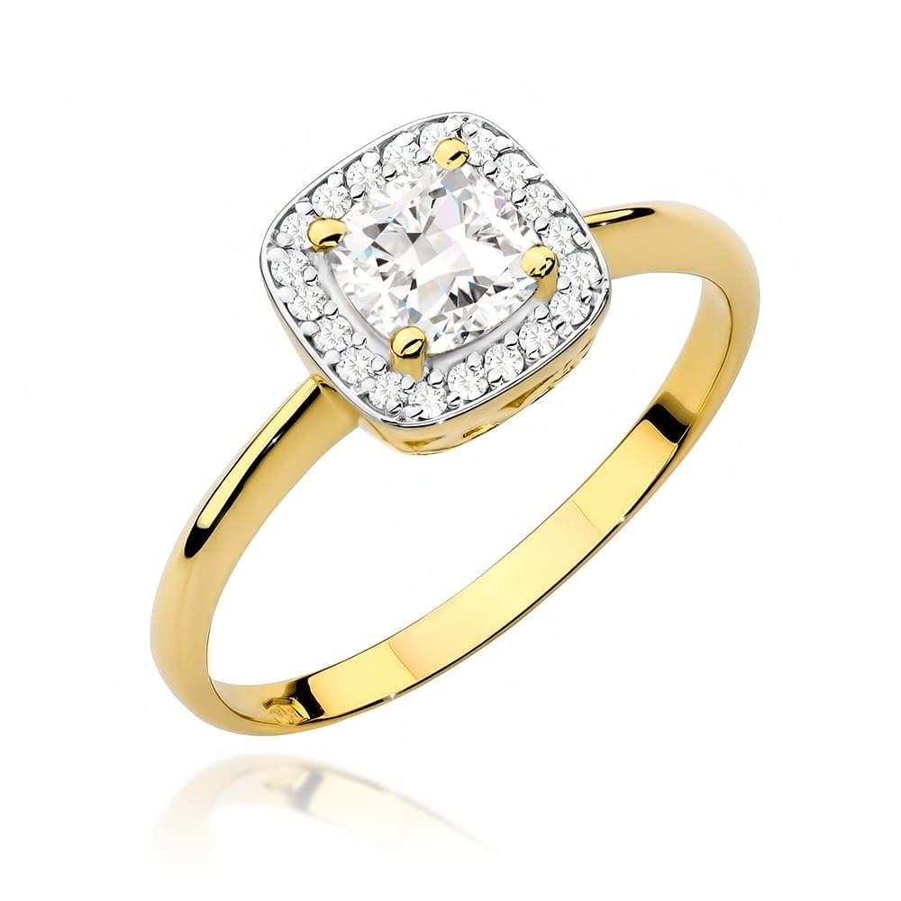 Inel Aur 9K cu Safir Alb 0.70 ct si Diamante Naturale 0.10 ct