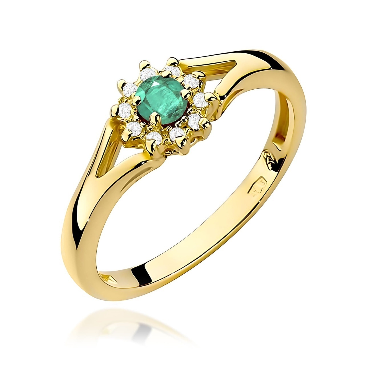 Inel Aur 9K cu Smarald 0.15 ct si Diamante Naturale 0.09 ct