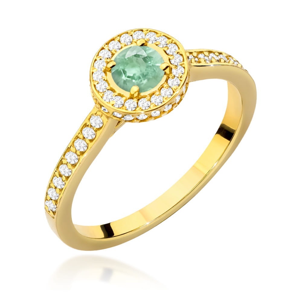Inel Aur 9K cu Smarald 0.30 ct si Diamante Naturale 0.34 ct