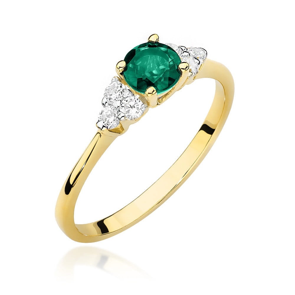 Inel Aur 9K cu Smarald 0.50 ct si Diamante Naturale 0.18 ct