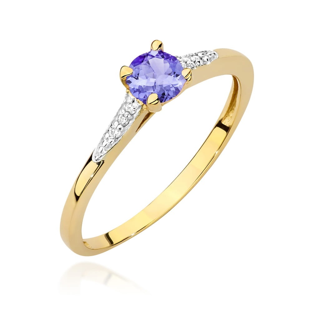 Inel Aur 9K cu Tanzanit 0.35 ct si Diamante Naturale 0.03 ct