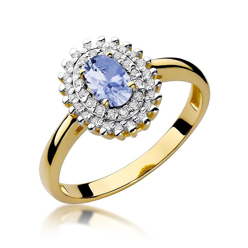 Inel Aur 9K cu Tanzanit 0.40 ct si Diamante Naturale 0.20 ct