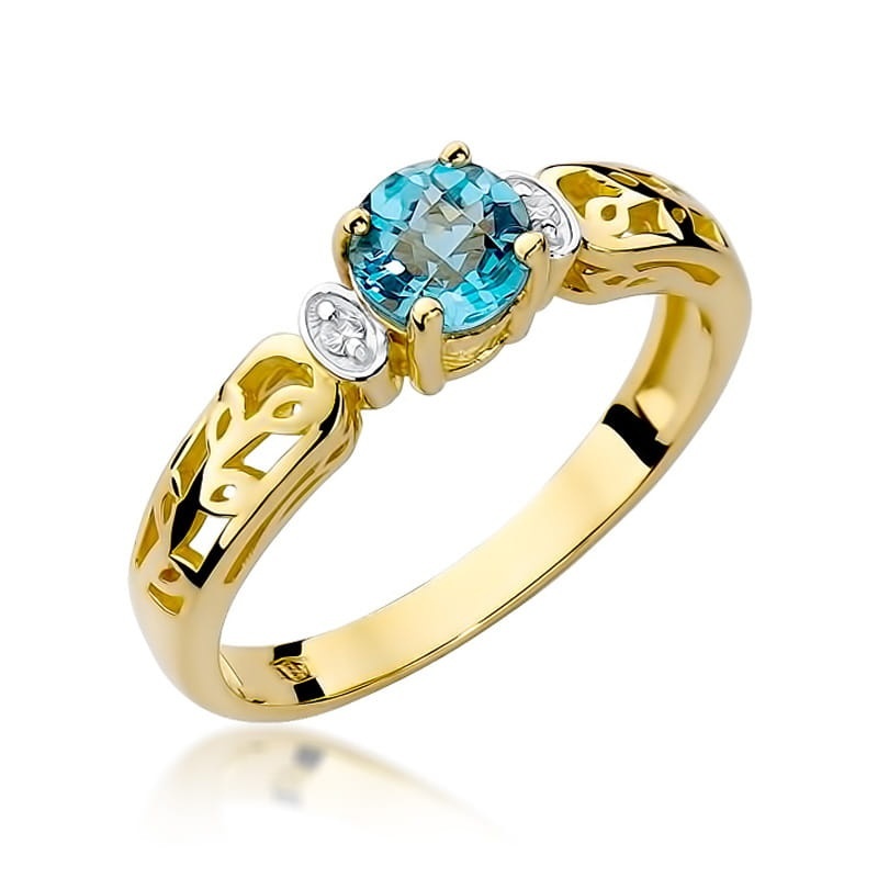 Inel Aur 9K cu Topaz Swiss 0.50 ct si Diamante Naturale 0.02 ct