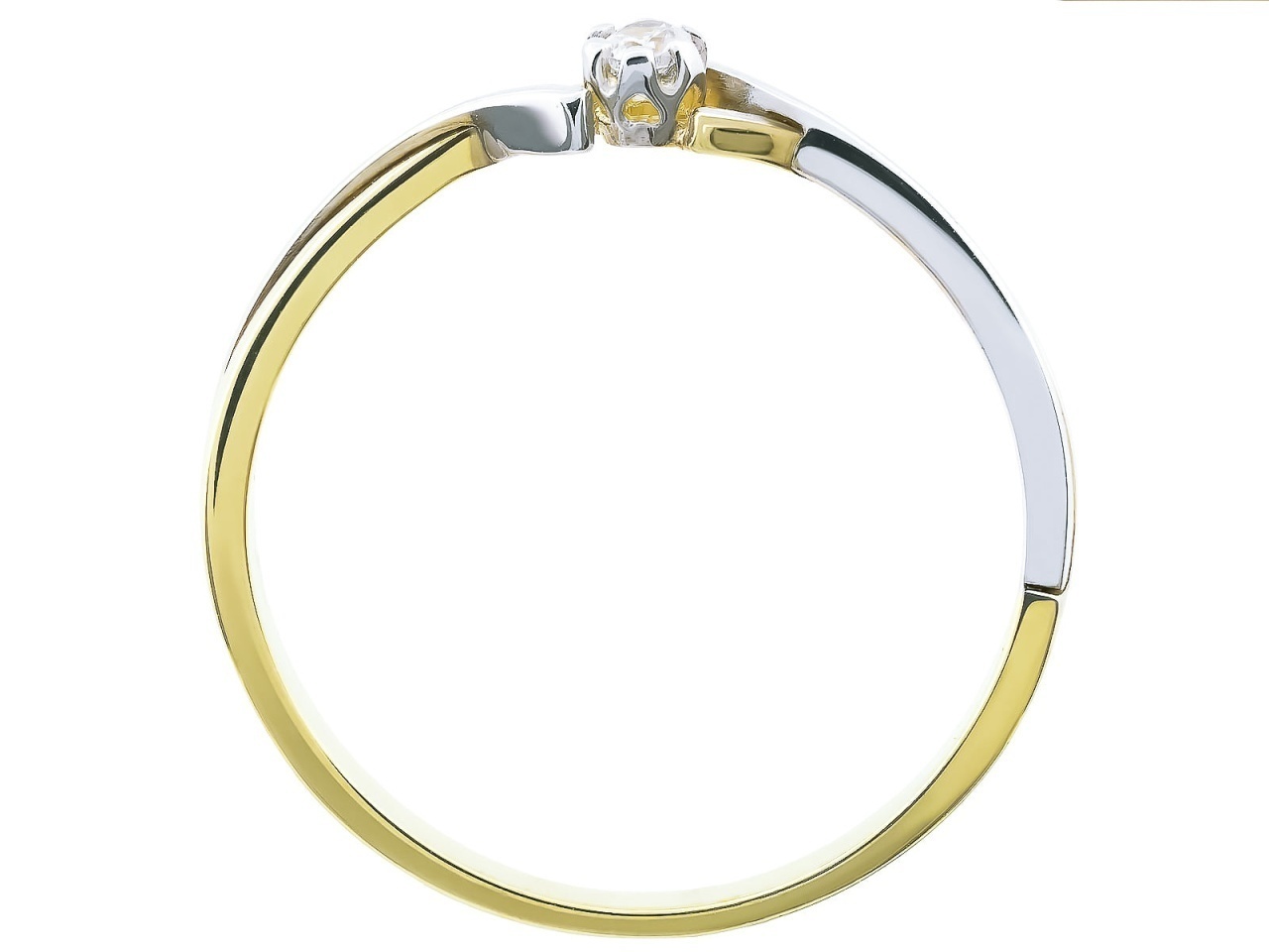 Inel Clasic Din Aur 14K În Două Culori Cu Zirconiu