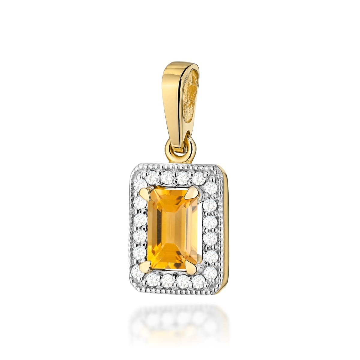 Pandantiv Aur 14K cu Citrin 0.60 ct si Diamante Naturale 0.10 ct