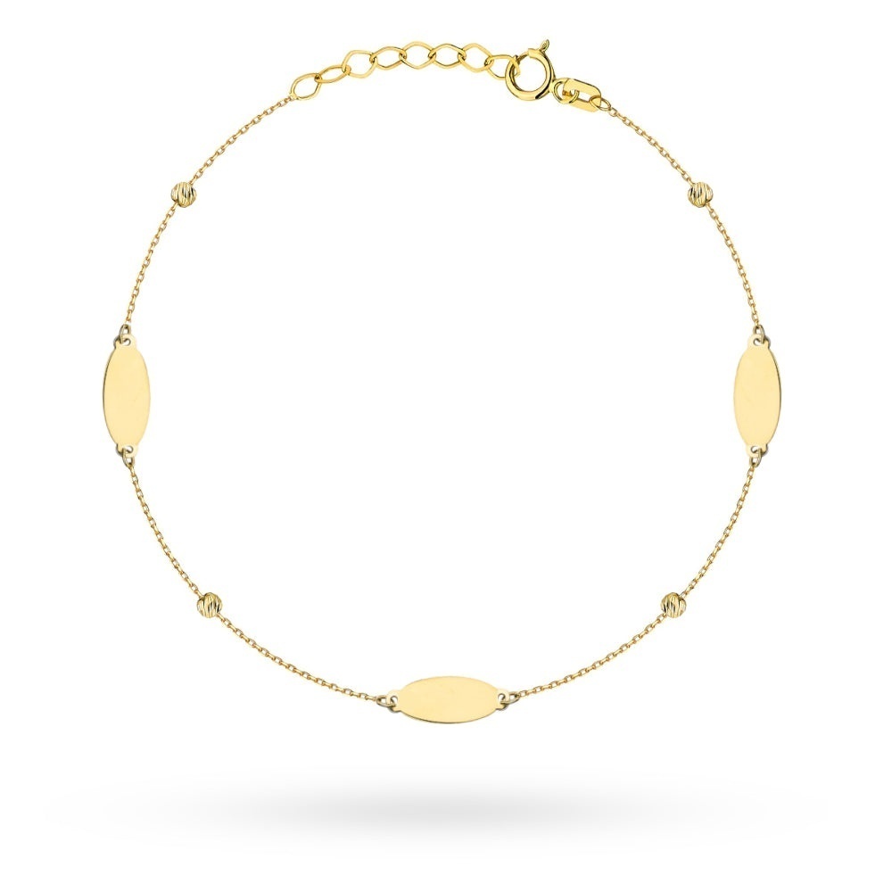 Brățară Aur 14K cu Plăcuțe Ovale și Bile Diamantate