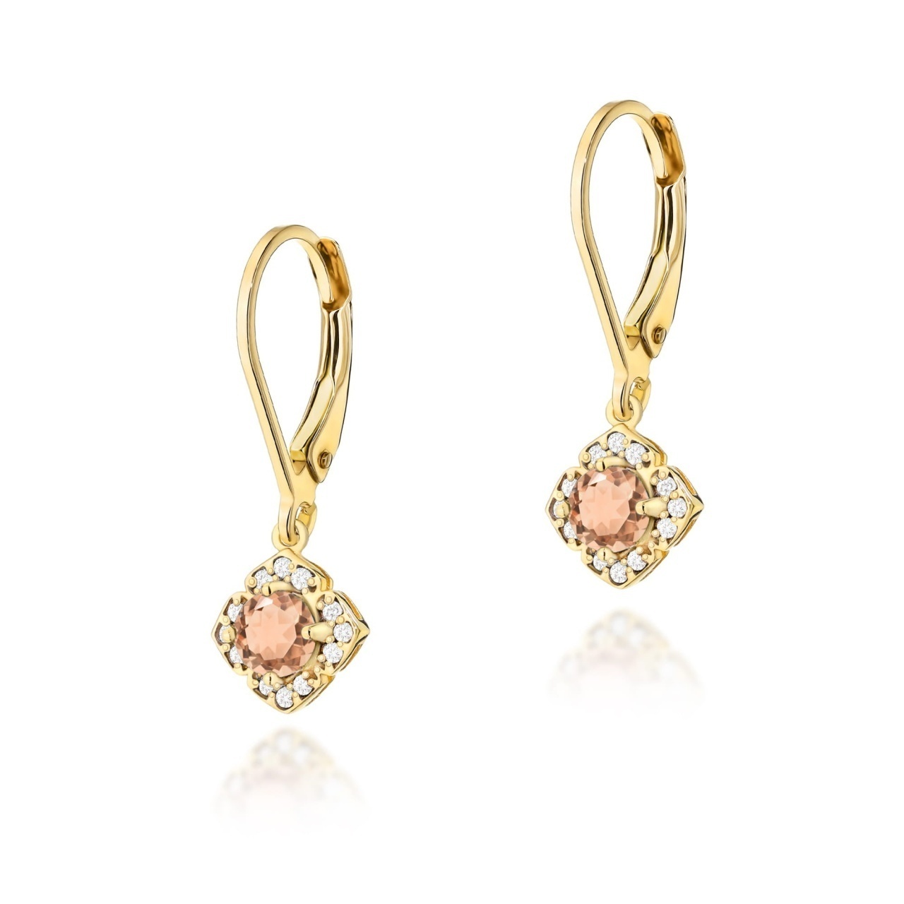 Cercei Aur 14K cu Morganit 0.25 ct si Diamante Naturale 0.06 ct