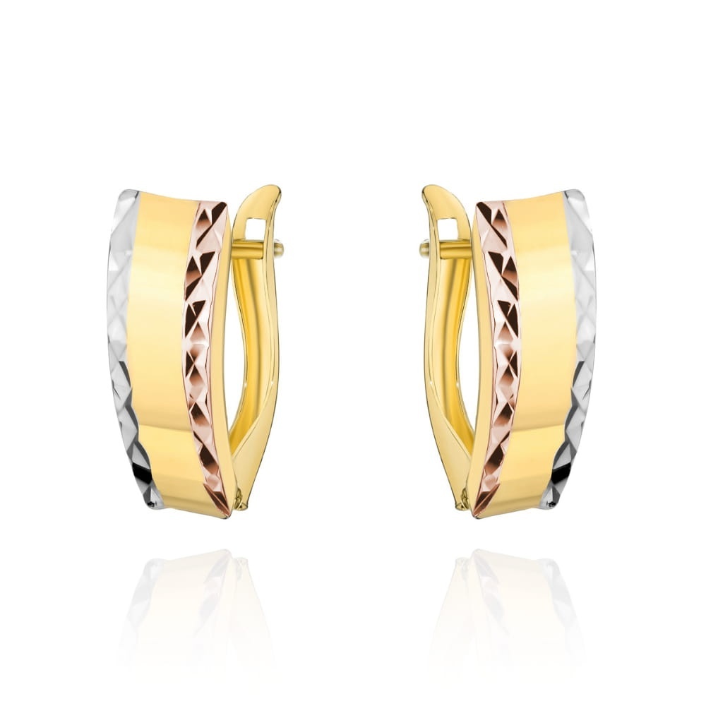 Cercei Eleganti Din Aur 14K În Trei Culori Cu Șlefuire Tip Diamant