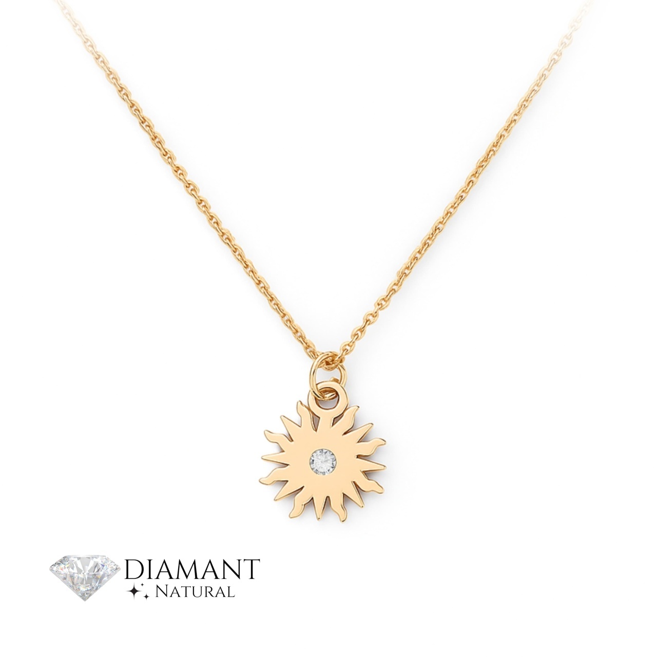 Colier Diamond Sun din AUR 14K cu Diamant Natural