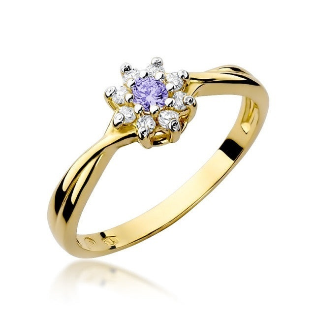 Inel Aur 14K cu Ametist 0.10 ct si Diamante Naturale 0.12 ct