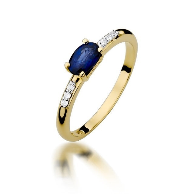 Inel Aur 14K cu Safir 0.70 ct si Diamante Naturale 0.03 ct