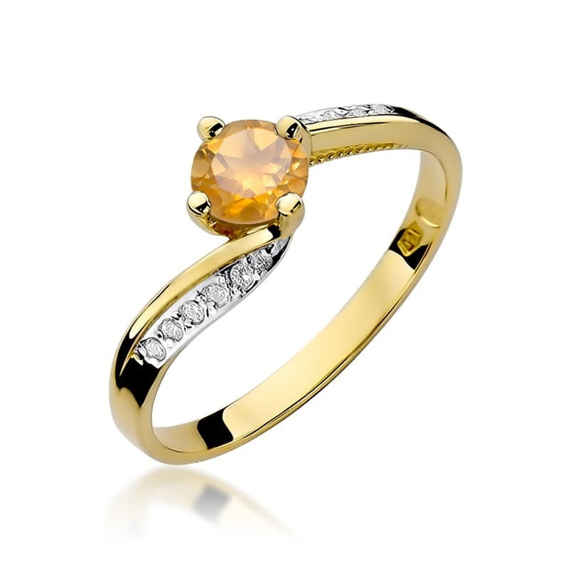 Inel Aur 9K cu Citrin 0.50 ct si Diamante Naturale 0.05 ct
