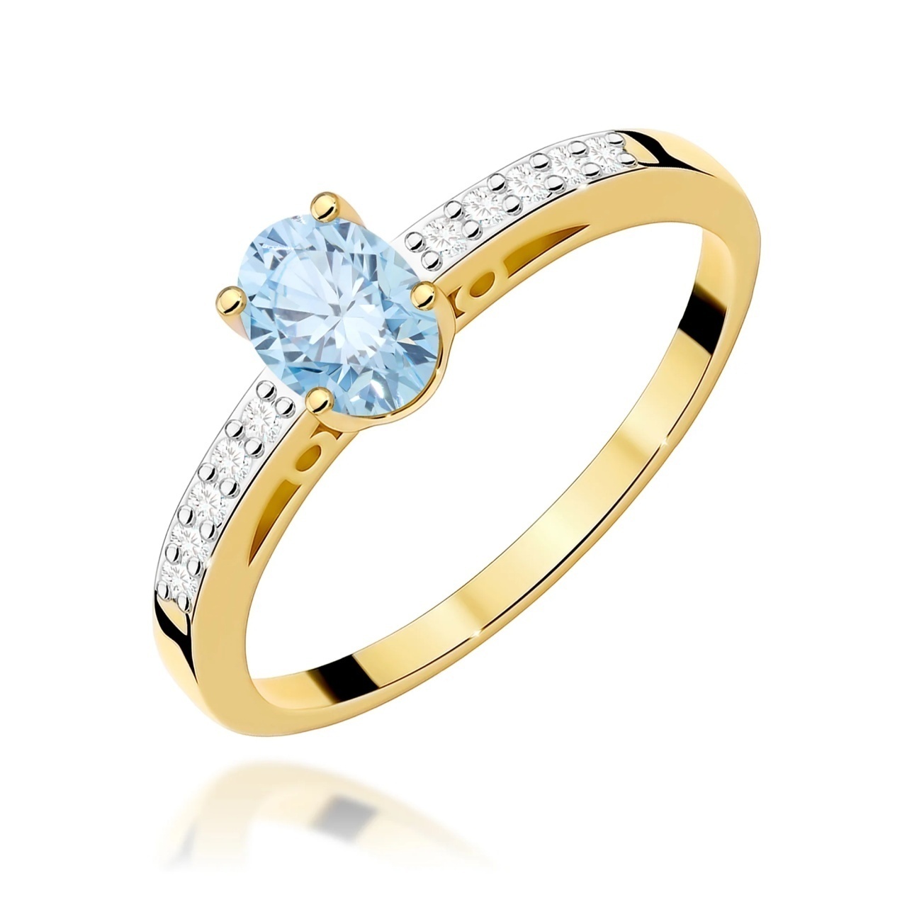 Inel Aur 9K cu Diamante Albastre de Laborator 0.55 ct
