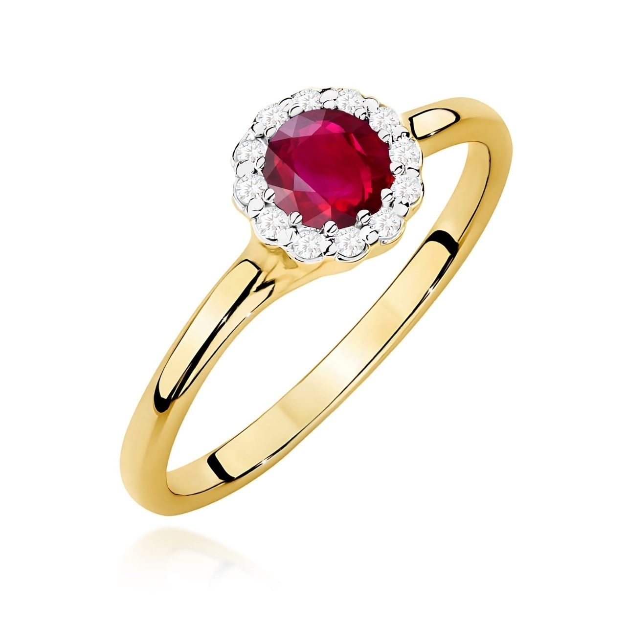 Inel Aur 9K cu Rubin 0.60 ct si Diamante Naturale 0.10 ct