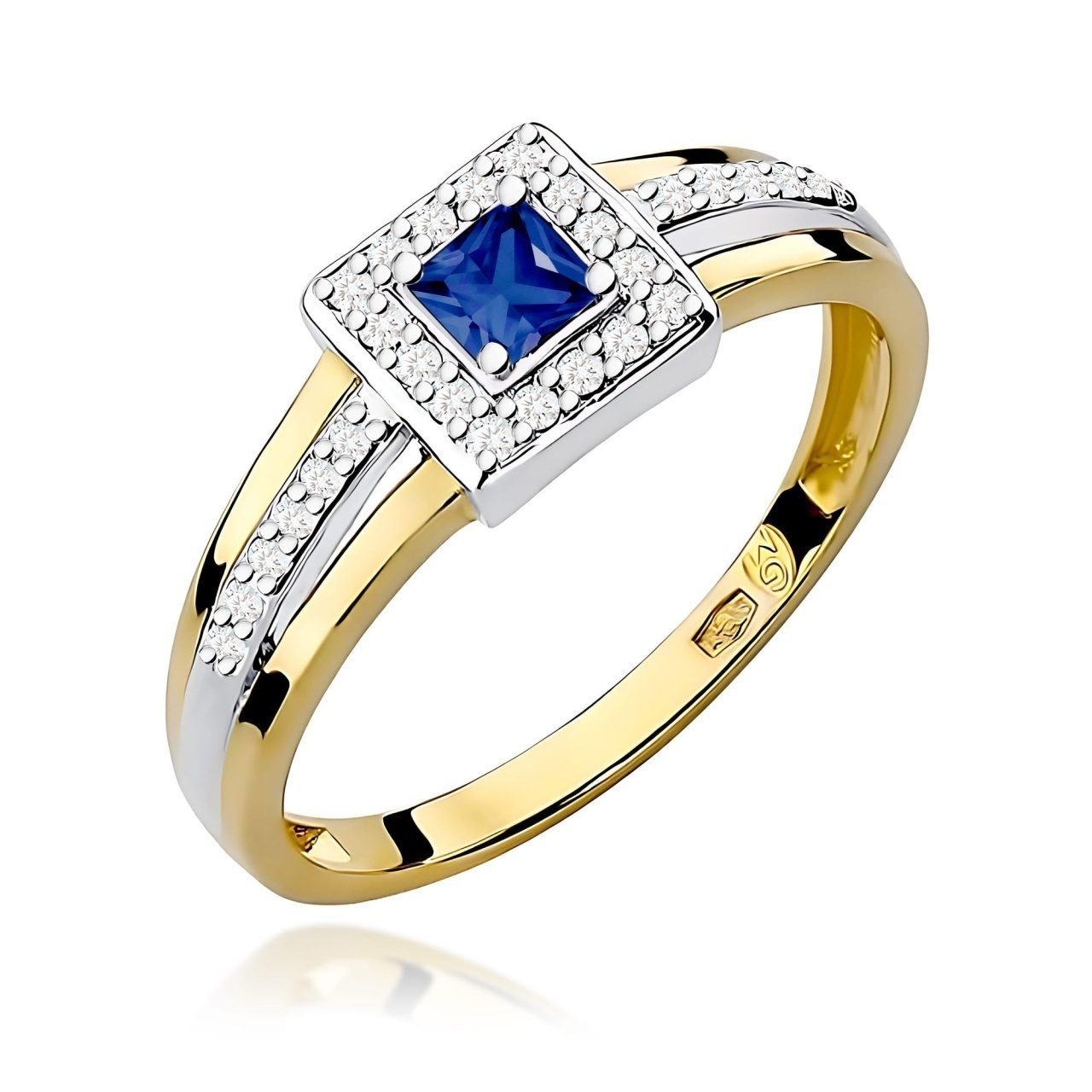 Inel Aur 9K cu Safir 0.20 ct si Diamante Naturale 0.14 ct