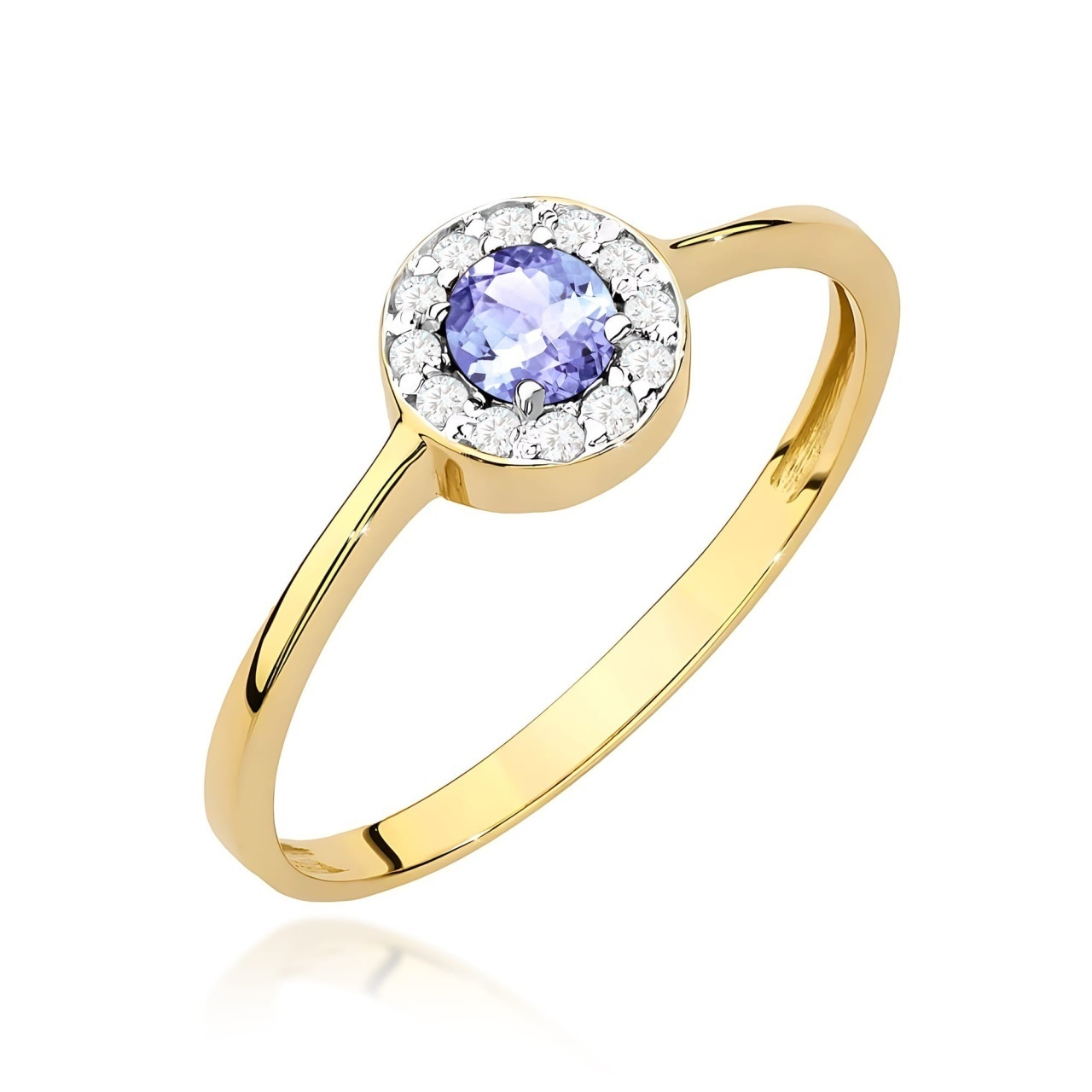 Inel Aur 9K cu Tanzanit 0.35 ct si Diamante Naturale 0.10 ct