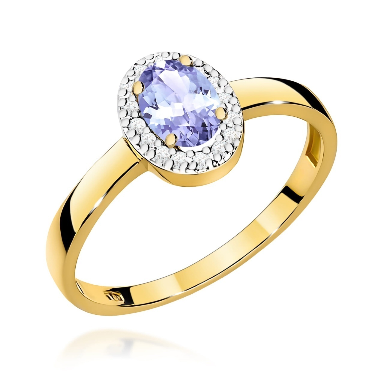 Inel Aur 9K cu Tanzanit 0.40 ct si Diamante Naturale 0.08 ct