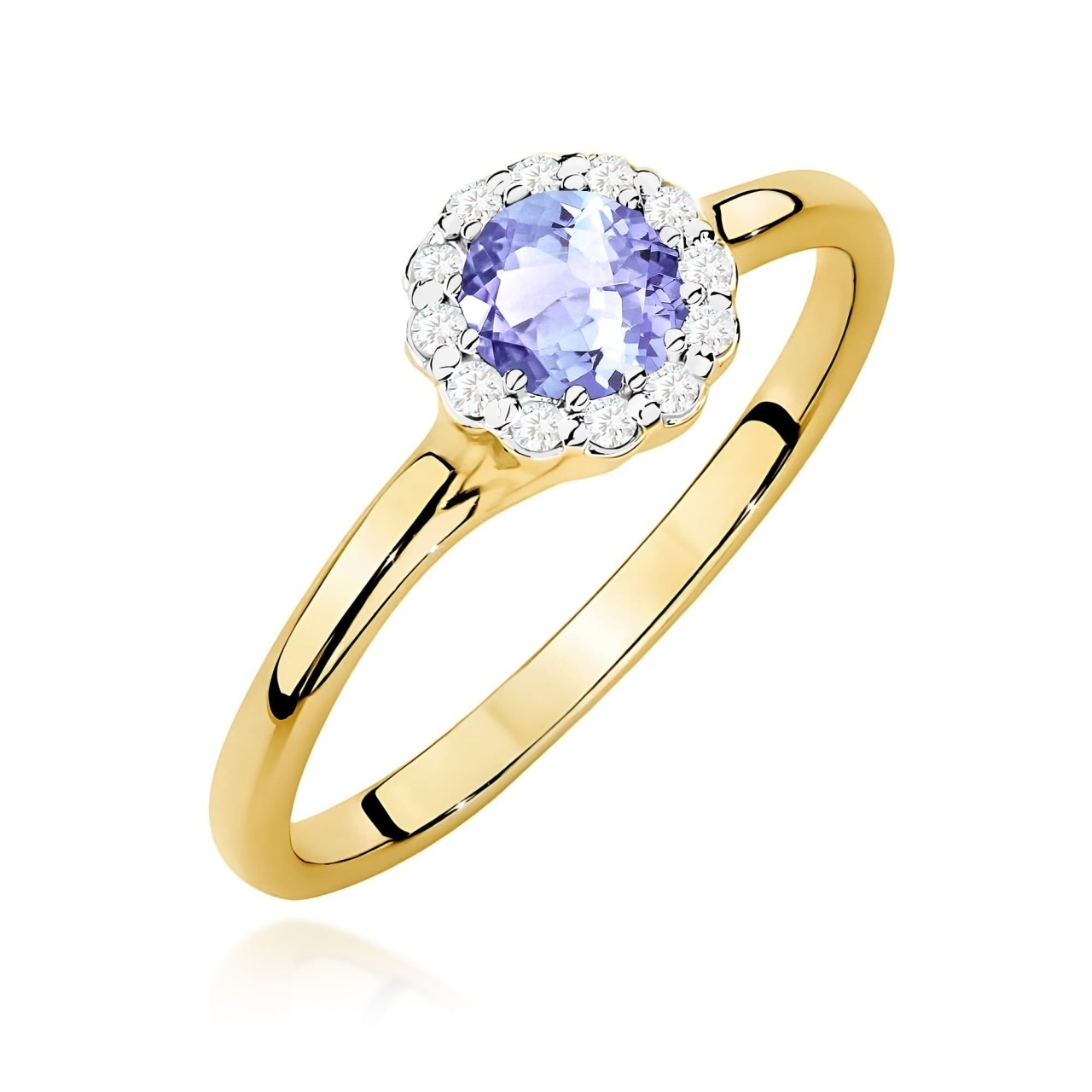 Inel Aur 9K cu Tanzanit 0.50 ct si Diamante Naturale 0.10 ct