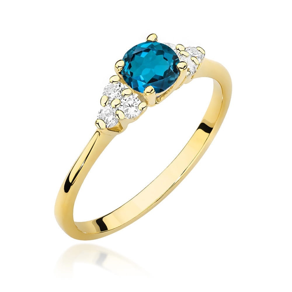 Inel Aur 9K cu Topaz London Blue 0.50 ct si Diamante Naturale 0.18 ct