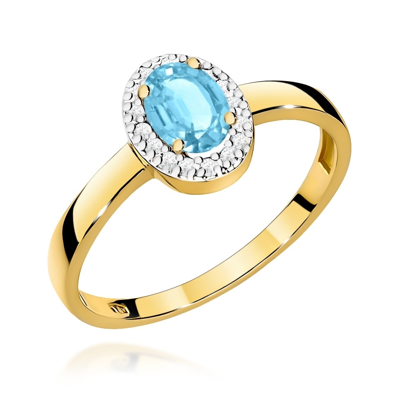 Inel Aur 9K cu Topaz Swiss 0.50 ct si Diamante Naturale 0.08 ct