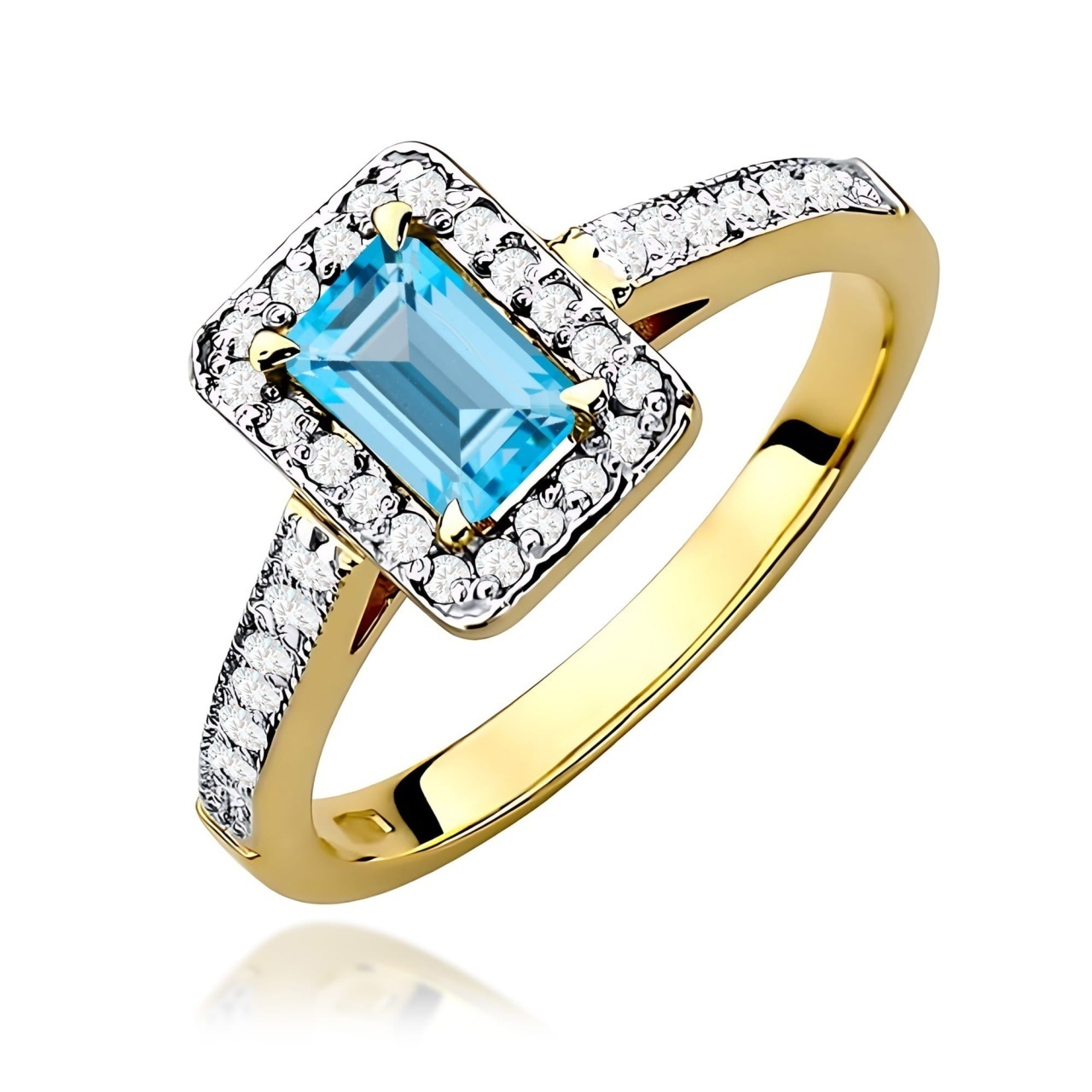 Inel Aur 9K cu Topaz Swiss 0.65 ct si Diamante Naturale 0.22 ct