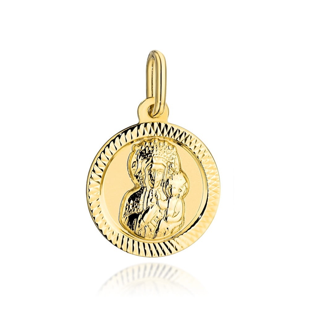 Medalion de aur al Maicii Domnului într-un cerc într-o montură de diamante