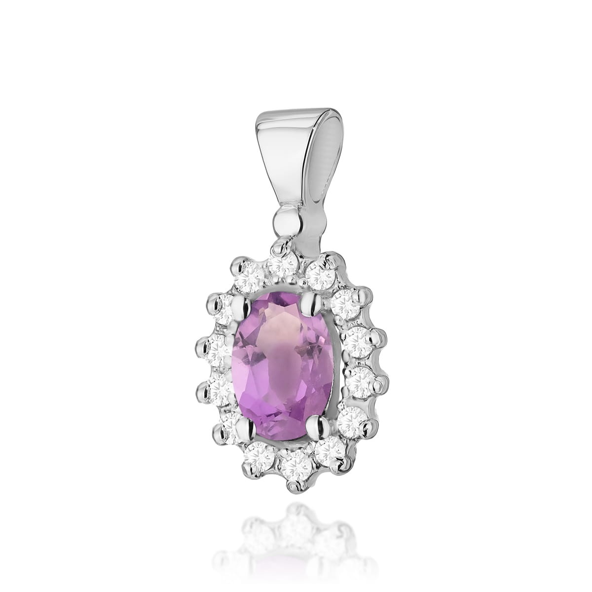 Pandantiv Aur 14K cu Ametist 0.40 ct si Diamante Naturale 0.12 ct