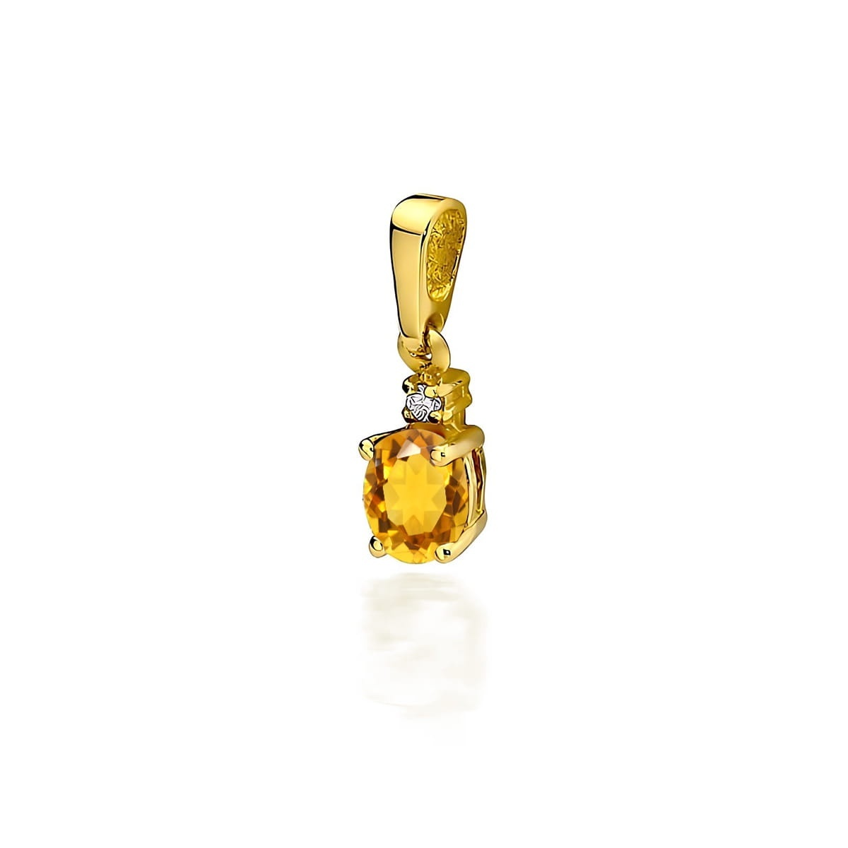 Pandantiv Aur 14K cu Citrin 0.60 ct si Diamant Natural 0.01 ct