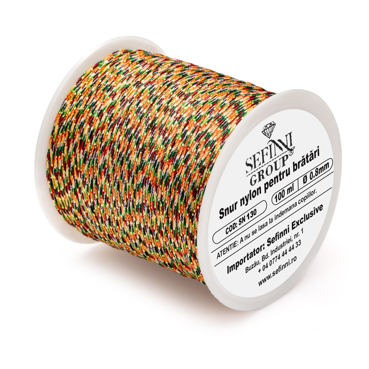 Rola snur 100m x 0.8mm - multicolor cu fir auriu
