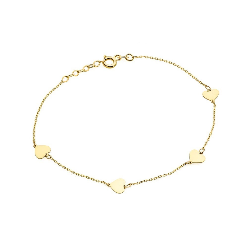 Brățară Aur 14K Delicată Cu Patru Inimioare Pline