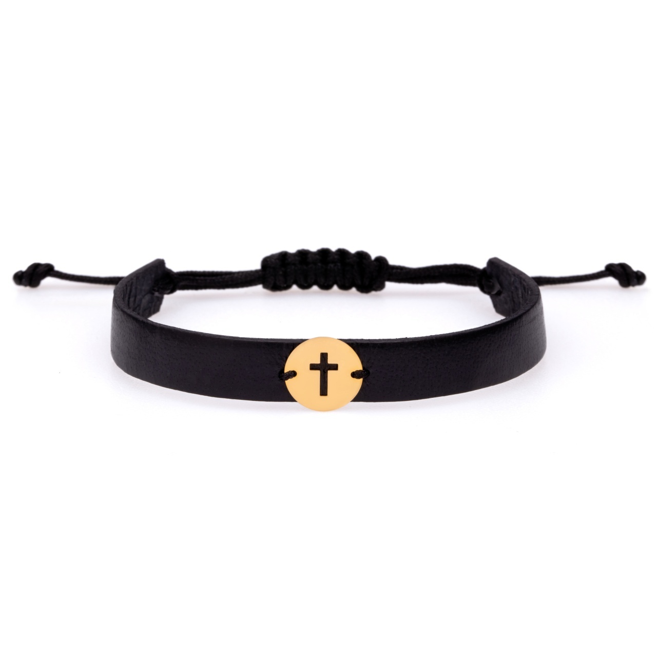 Bratara Protection Cross din AUR 14K si Piele Naturală
