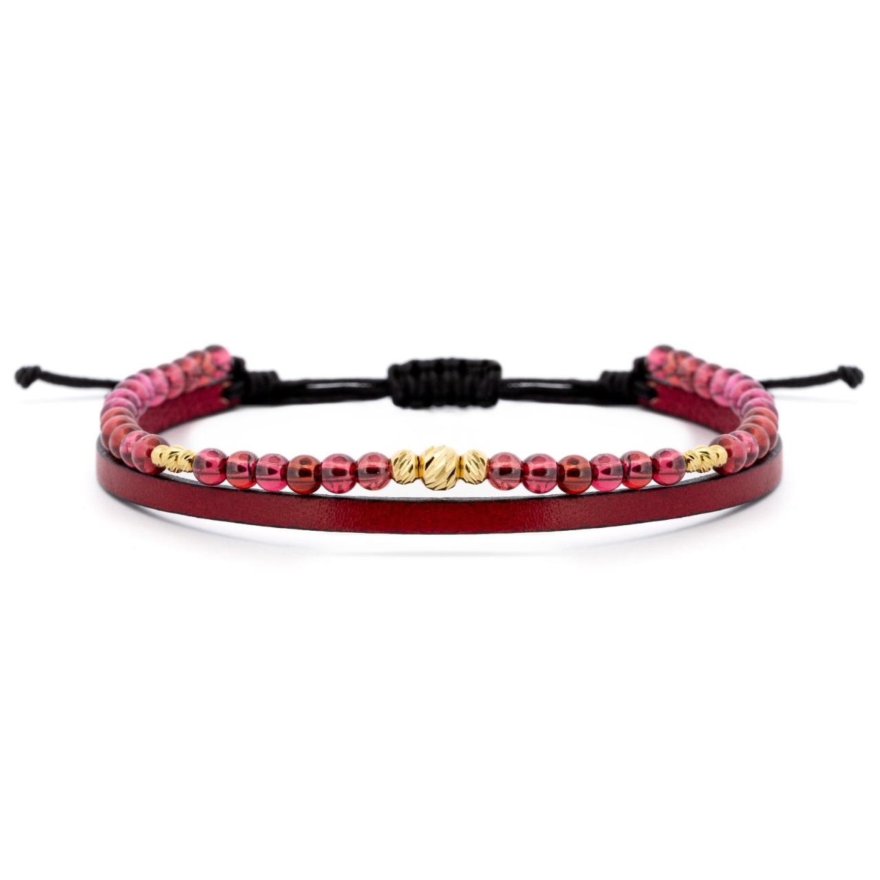 Bratara Strawberry Granat din AUR 14K si Piele Naturală