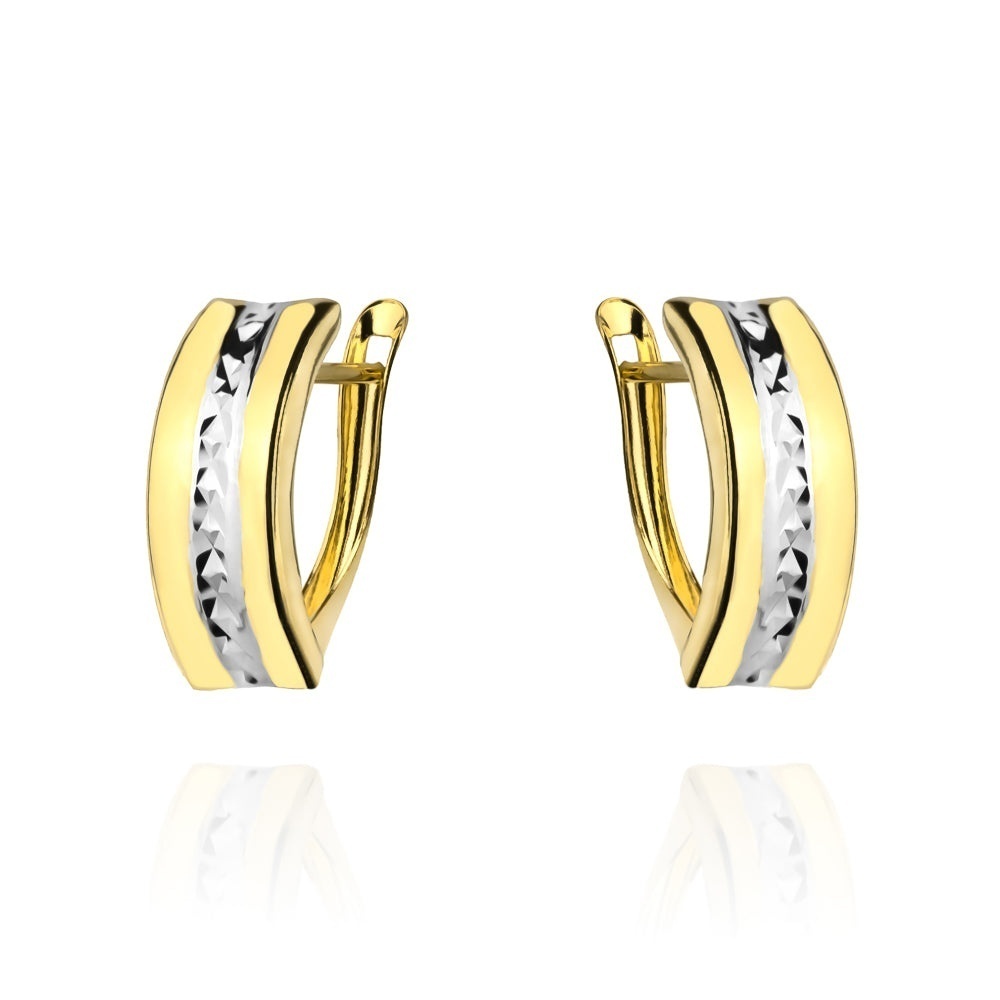 Cercei Aur 14K Bicolor, Design Rectangular, Diamantat