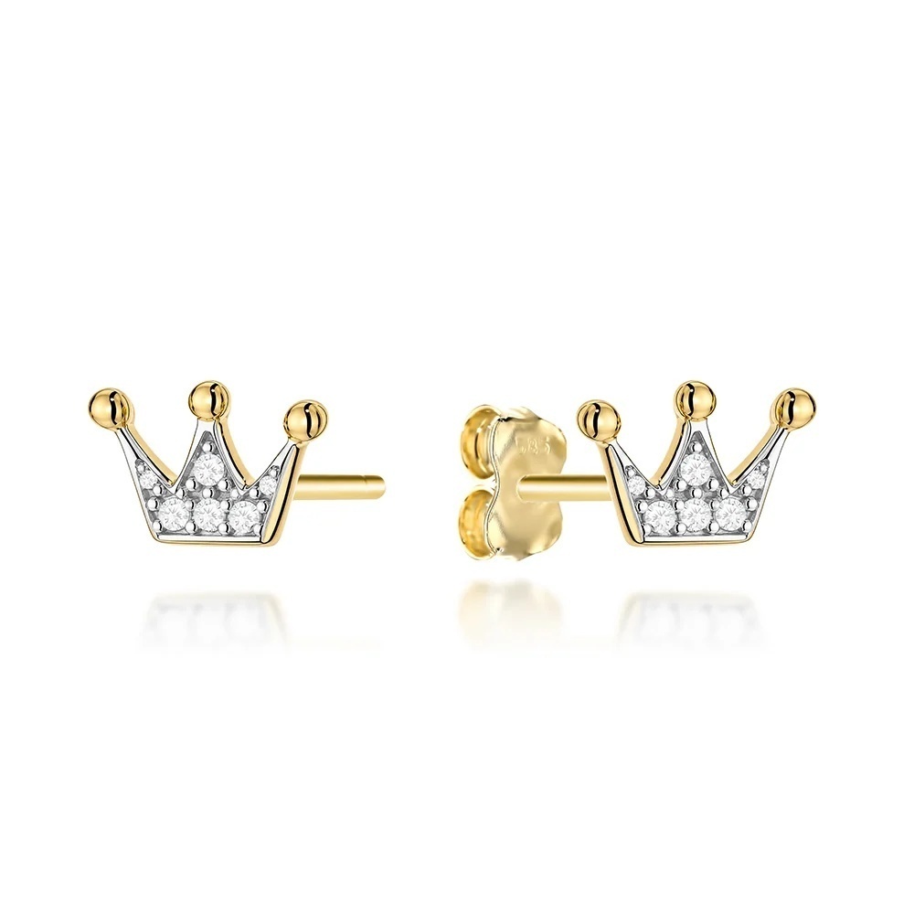 Cercei Aur 14K Coroană cu Zirconii în Două Culori