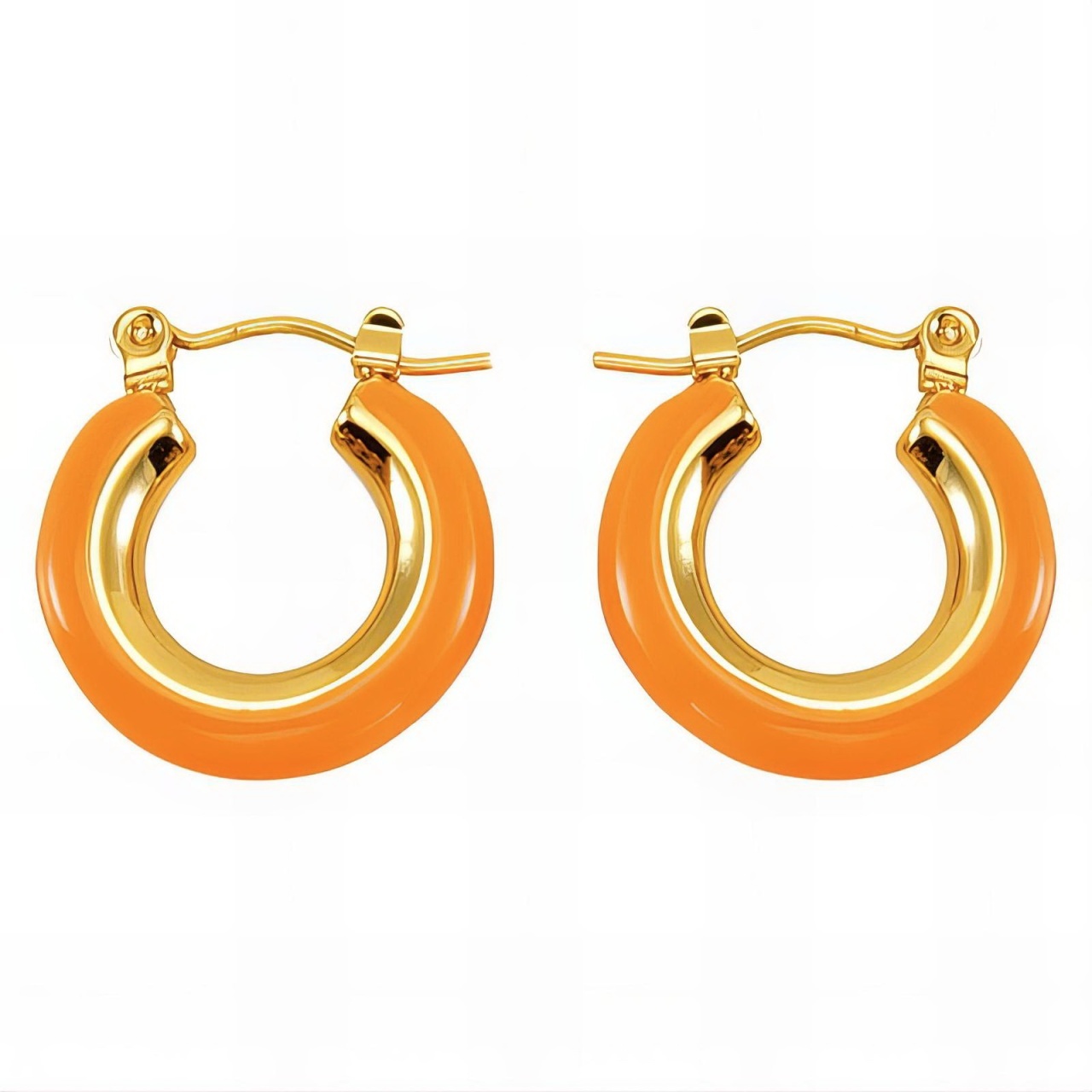 Cercei Ceramic Orange din Inox placati cu AUR 18K
