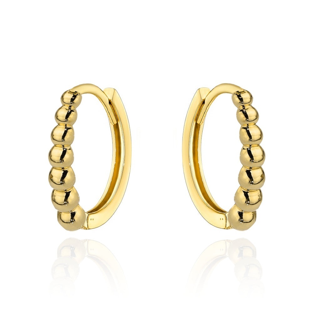 Cercei Creole Aur 14K cu Bile Aurii – Eleganță Rotundă