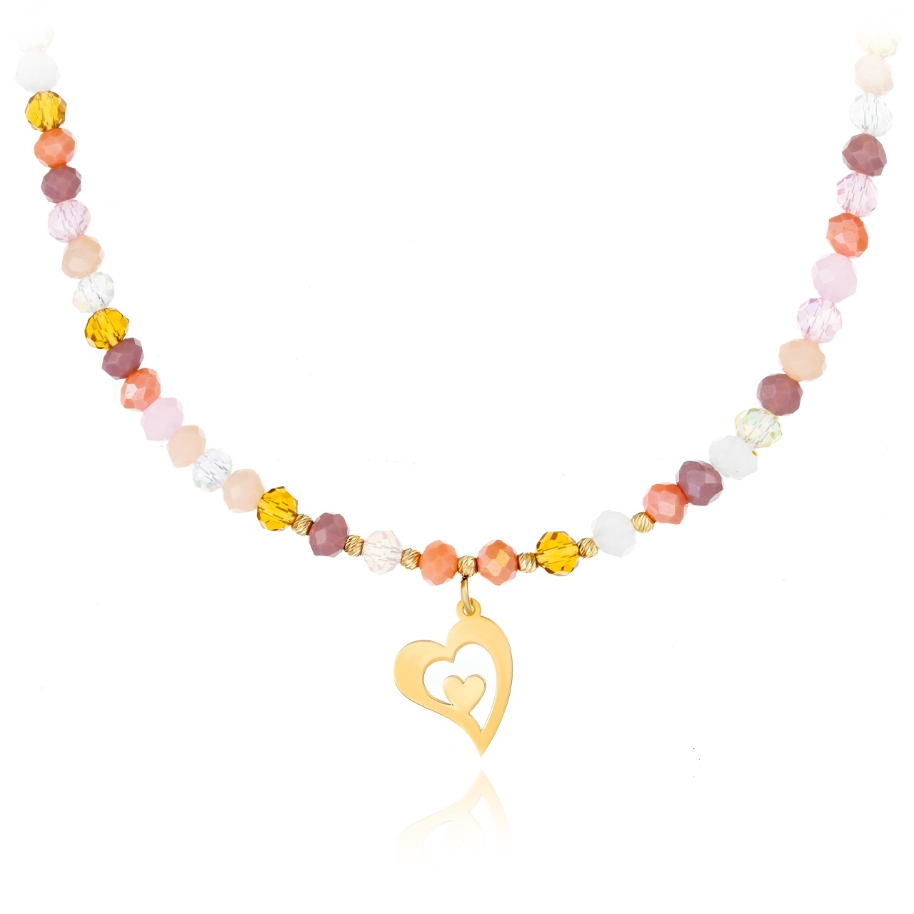 Colier Heart in Heart cu cristale de 4 mm si 6 bilute din aur 14K