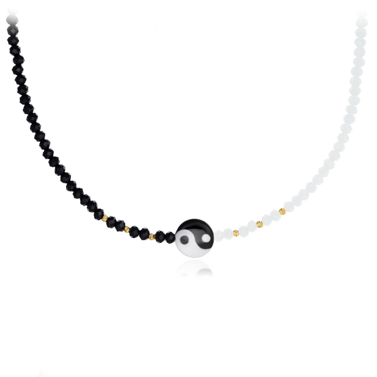 Colier Yin și Yang cu cristale și biluțe din AUR 14K