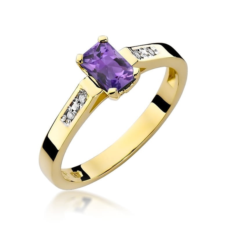 Inel Aur 14K cu Ametist 0.50 ct si Diamante Naturale 0.04 ct