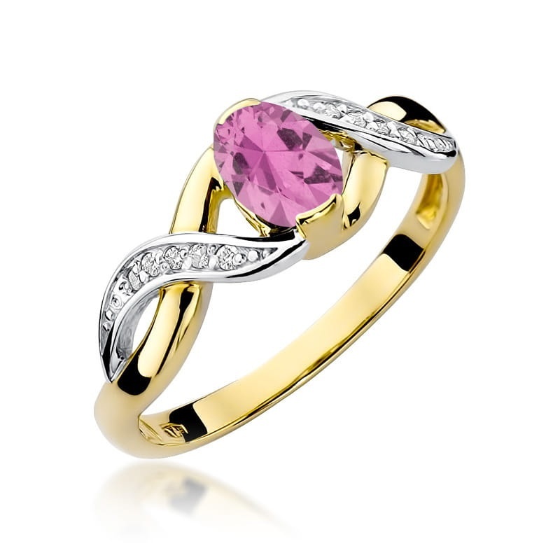 Inel Aur 14K cu Pink Sapphire 0.45 ct si Diamante Naturale 0.05 ct