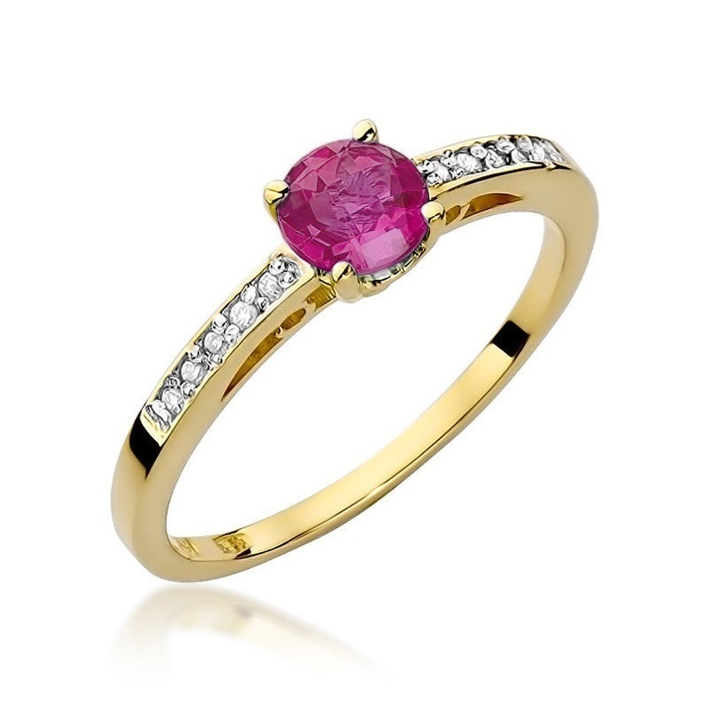 Inel Aur 14K cu Rubin 0.60 ct si Diamante Naturale 0.05 ct