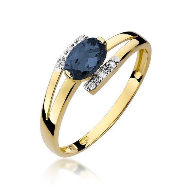 Inel Aur 14K cu Safir 0.70 ct si Diamante Naturale 0.05 ct