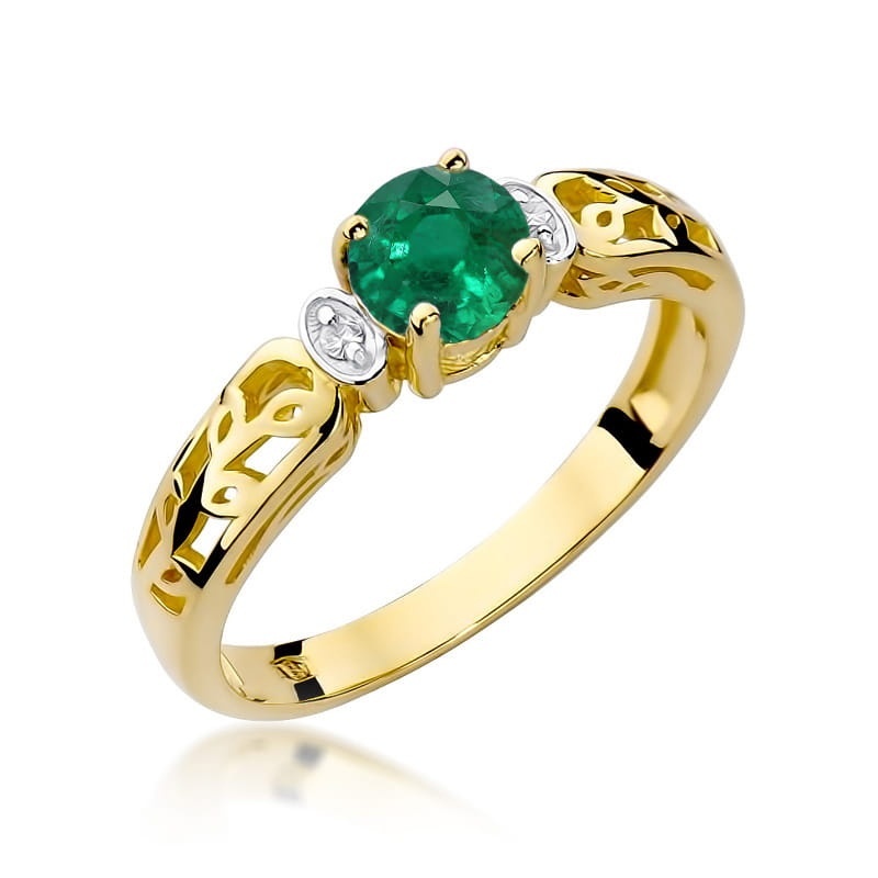 Inel Aur 14K cu Smarald 0.50 ct si Diamante Naturale 0.02 ct