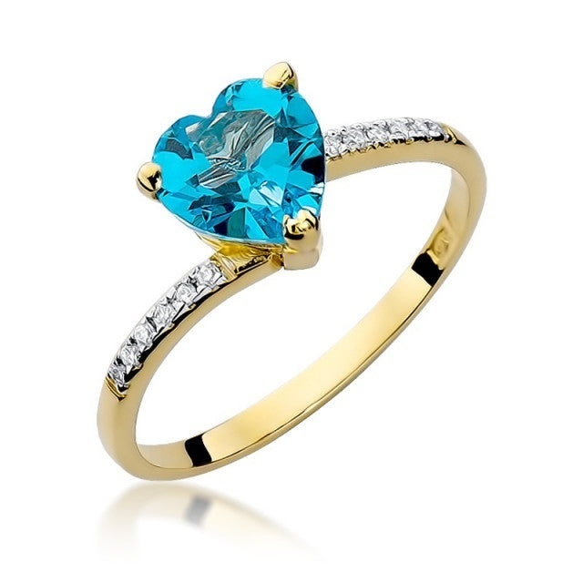 Inel Aur 14K cu Topaz Swiss 1.20 ct si Diamante Naturale 0.06 ct