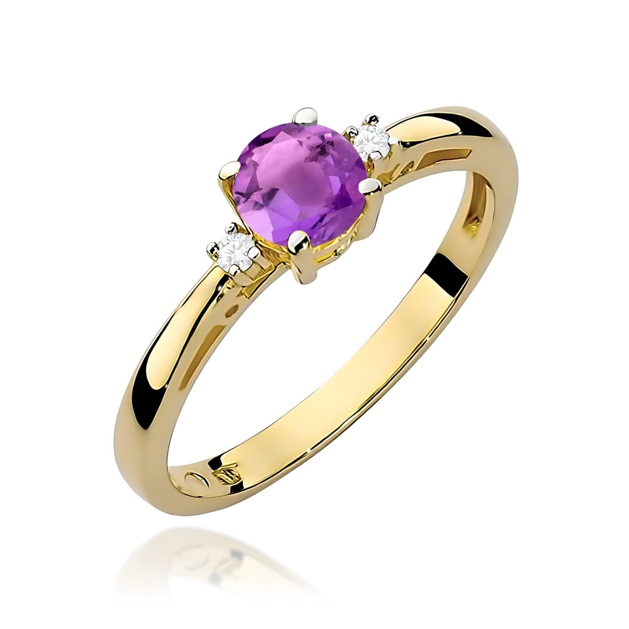 Inel Aur 9K cu Ametist 0.50 ct si Diamante Naturale 0.03 ct