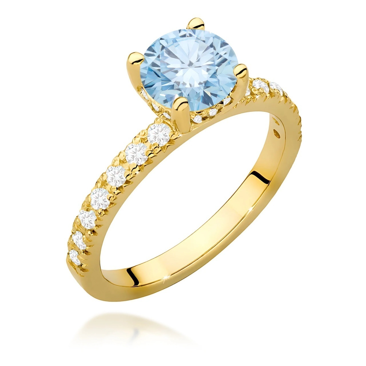 Inel Aur 9K cu Diamante Albastre de Laborator 1.26 ct