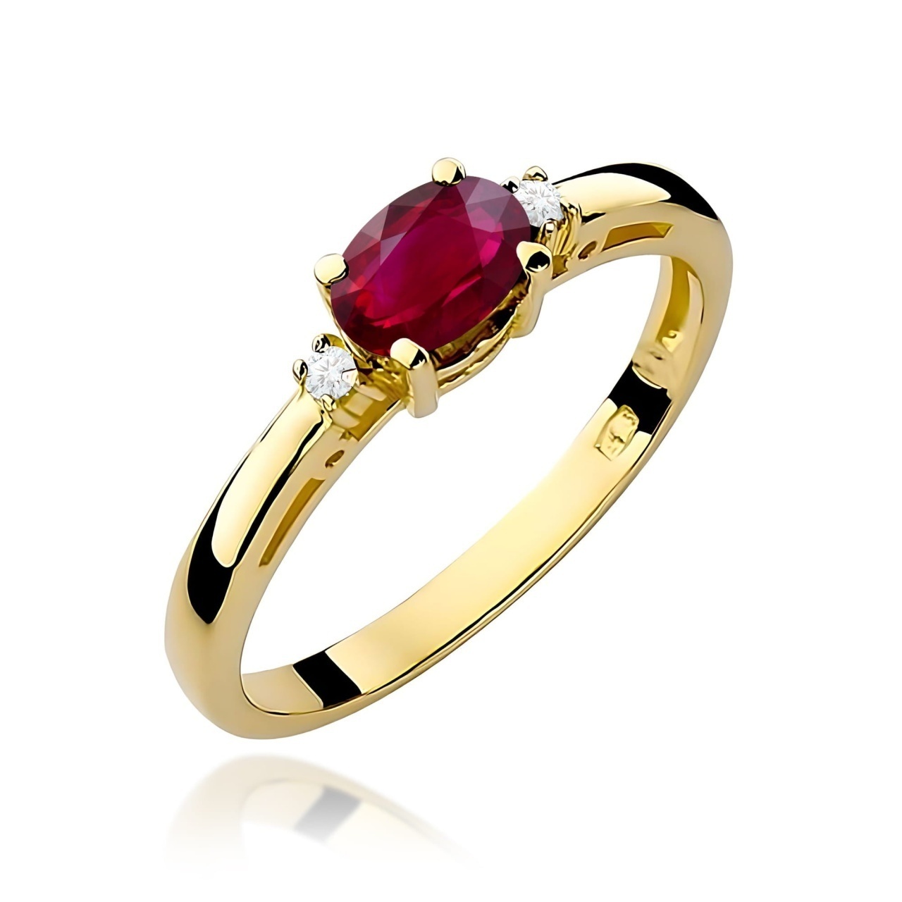 Inel Aur 9K cu Rubin 0.60 ct si Diamante Naturale 0.03 ct