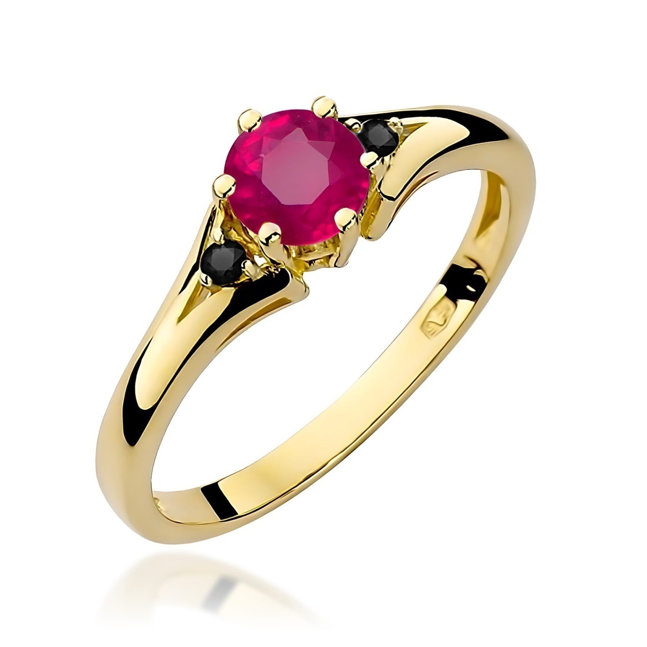 Inel Aur 9K cu Rubin 0.60 ct si Diamante Naturale Negre 0.03 ct