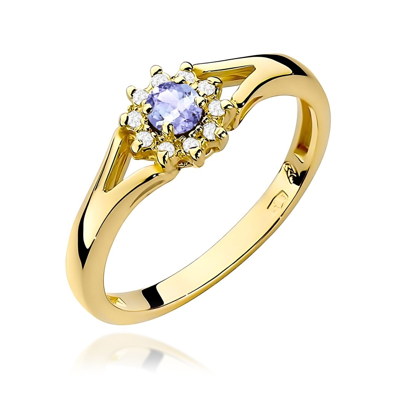 Inel Aur 9K cu Tanzanit 0.15 ct si Diamante Naturale 0.09 ct