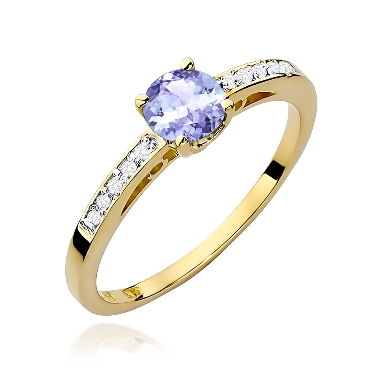Inel Aur 9K cu Tanzanit 0.50 ct si Diamante Naturale 0.05 ct
